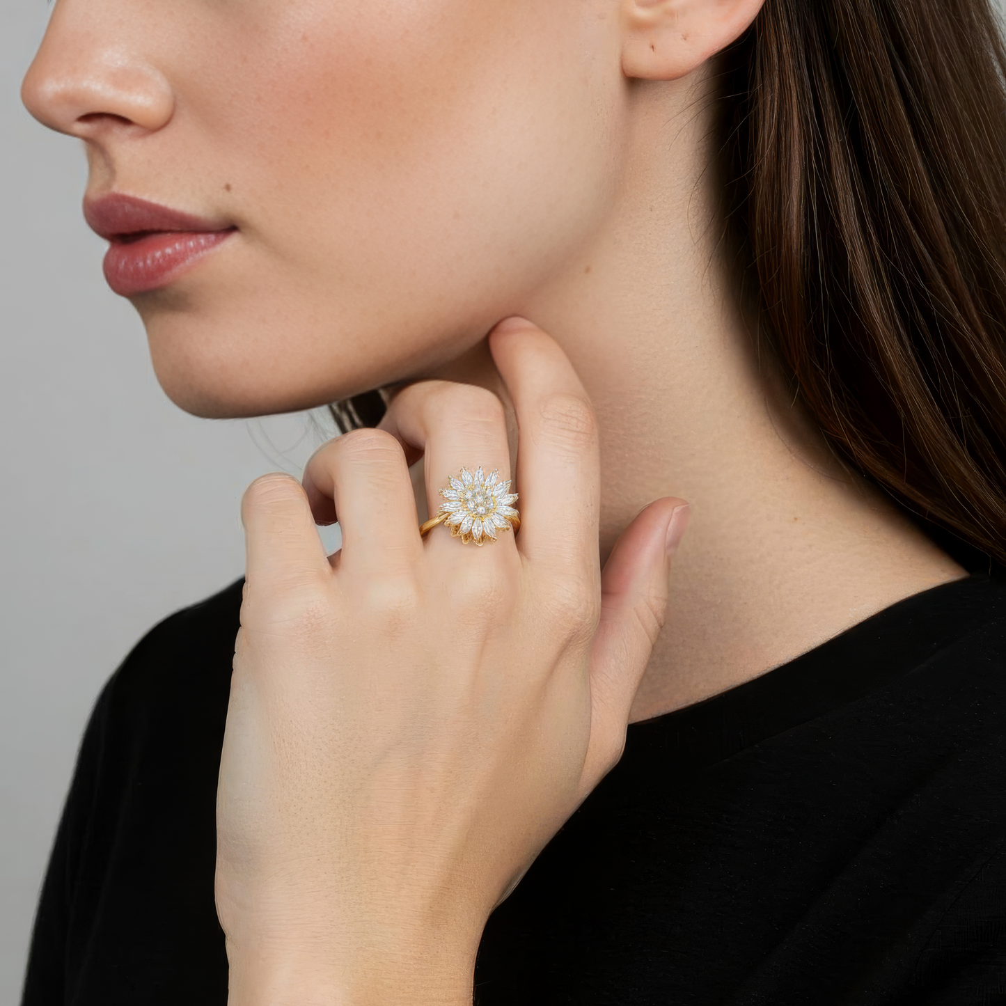 Square ring with zirconia stones - 925 silver