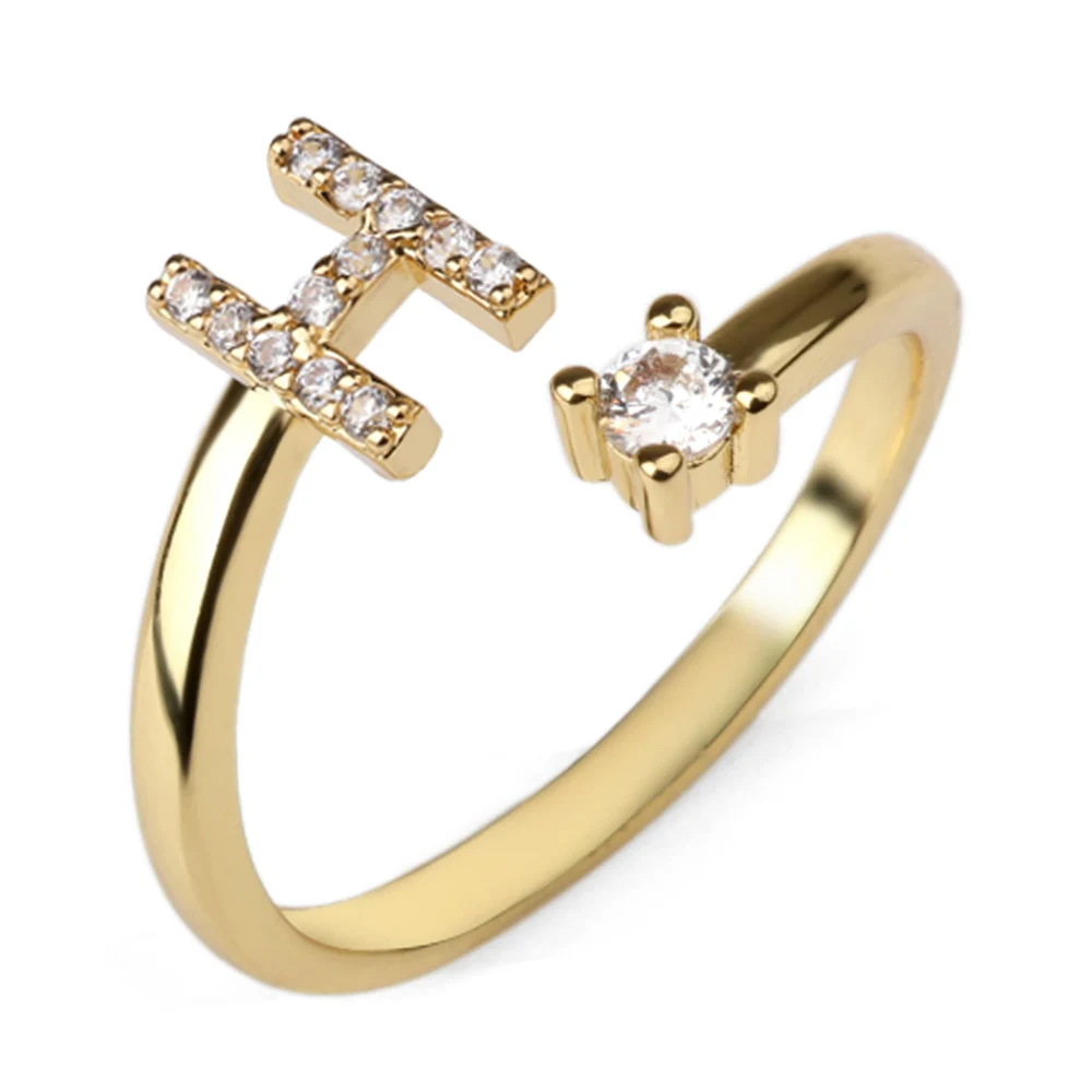 Vielring - 925 Sterling Silber Vergoldeter Buchstaben Ring - Gold / H