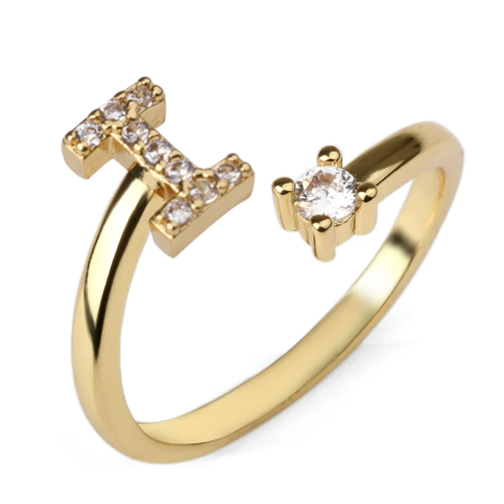 Vielring - 925 Sterling Silber Vergoldeter Buchstaben Ring - Gold / I