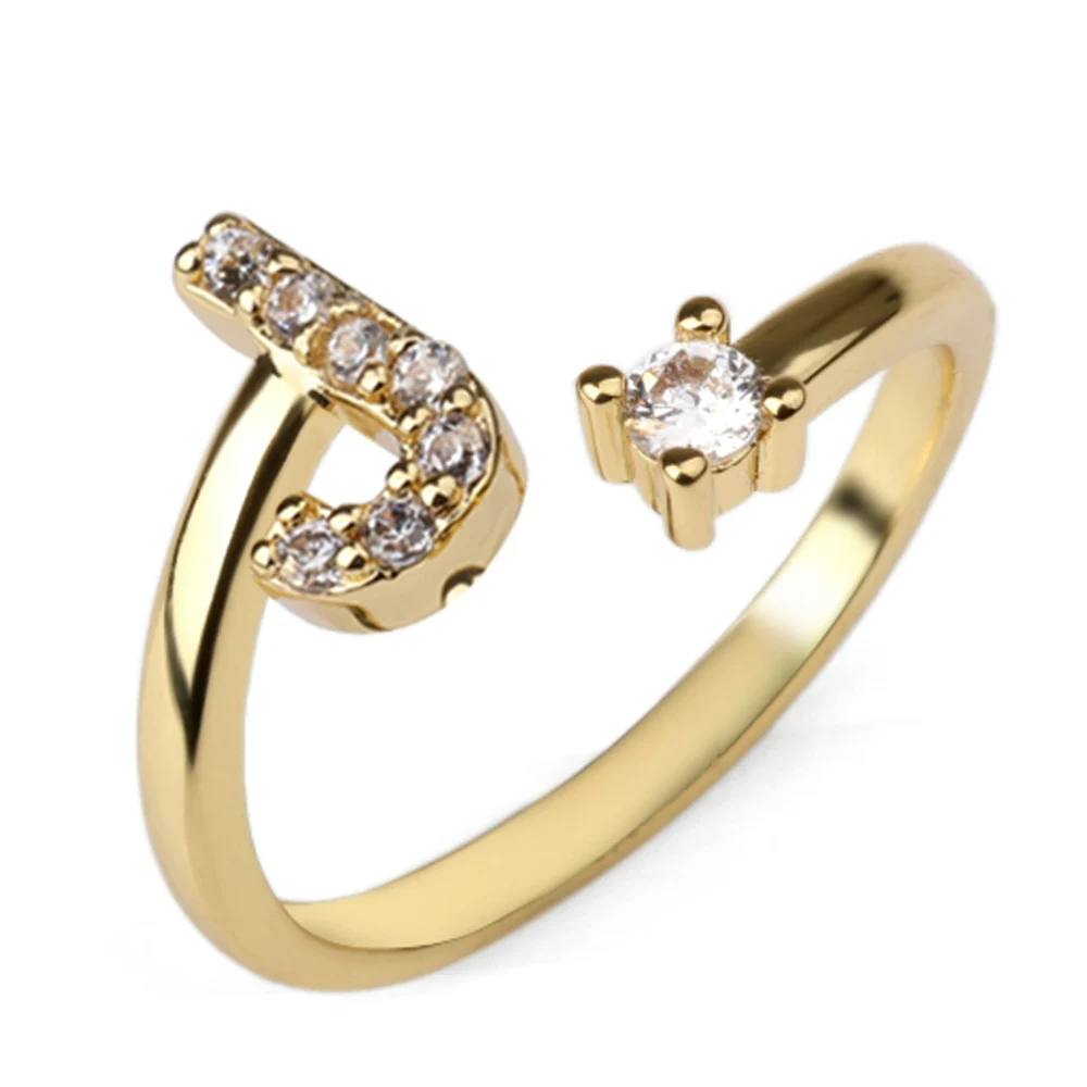 Vielring - 925 Sterling Silber Vergoldeter Buchstaben Ring - Gold / J