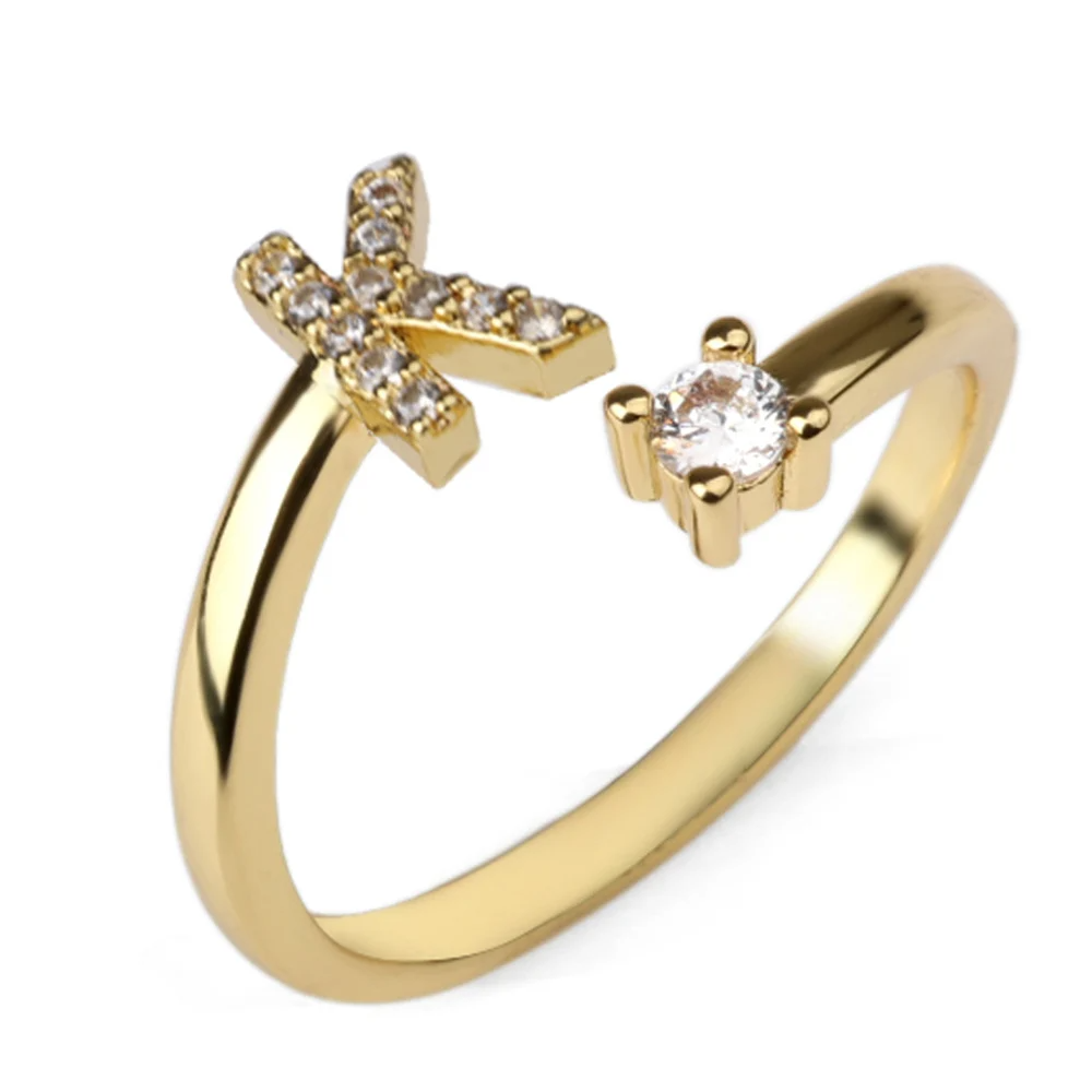 Vielring - 925 Sterling Silber Vergoldeter Buchstaben Ring - Gold / K