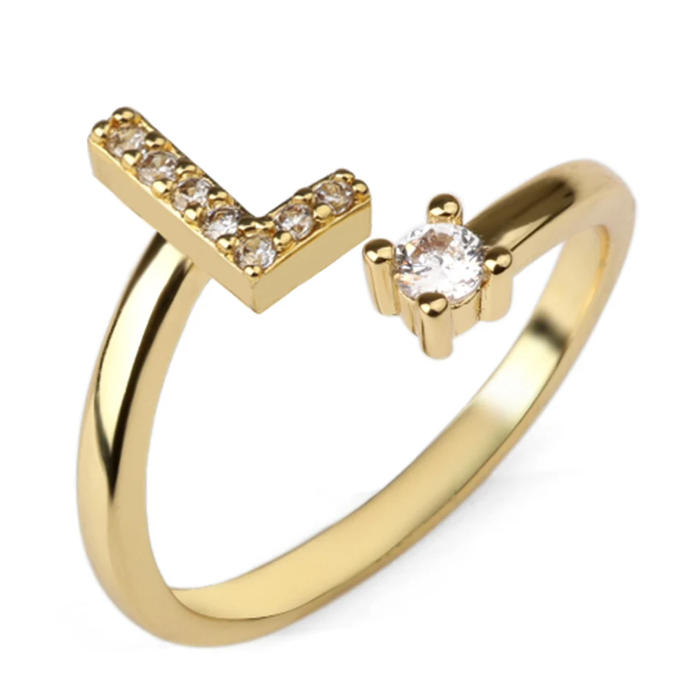 Vielring - 925 Sterling Silber Vergoldeter Buchstaben Ring - Gold / L