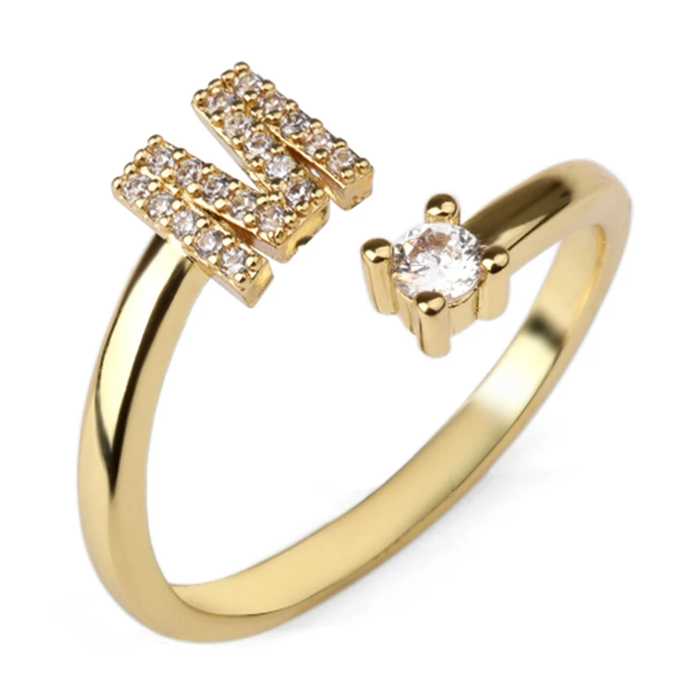 Vielring - 925 Sterling Silber Vergoldeter Buchstaben Ring - Gold / M