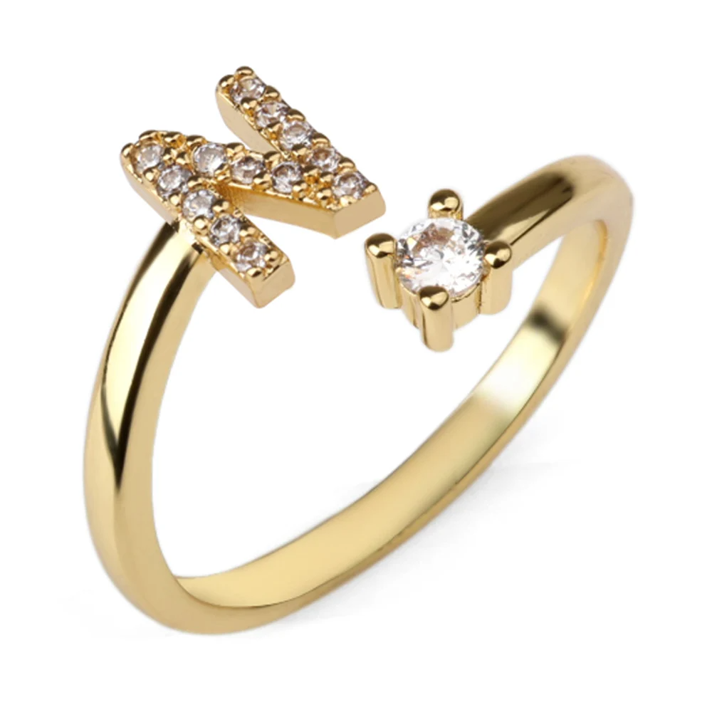 Vielring - 925 Sterling Silber Vergoldeter Buchstaben Ring - Gold / N