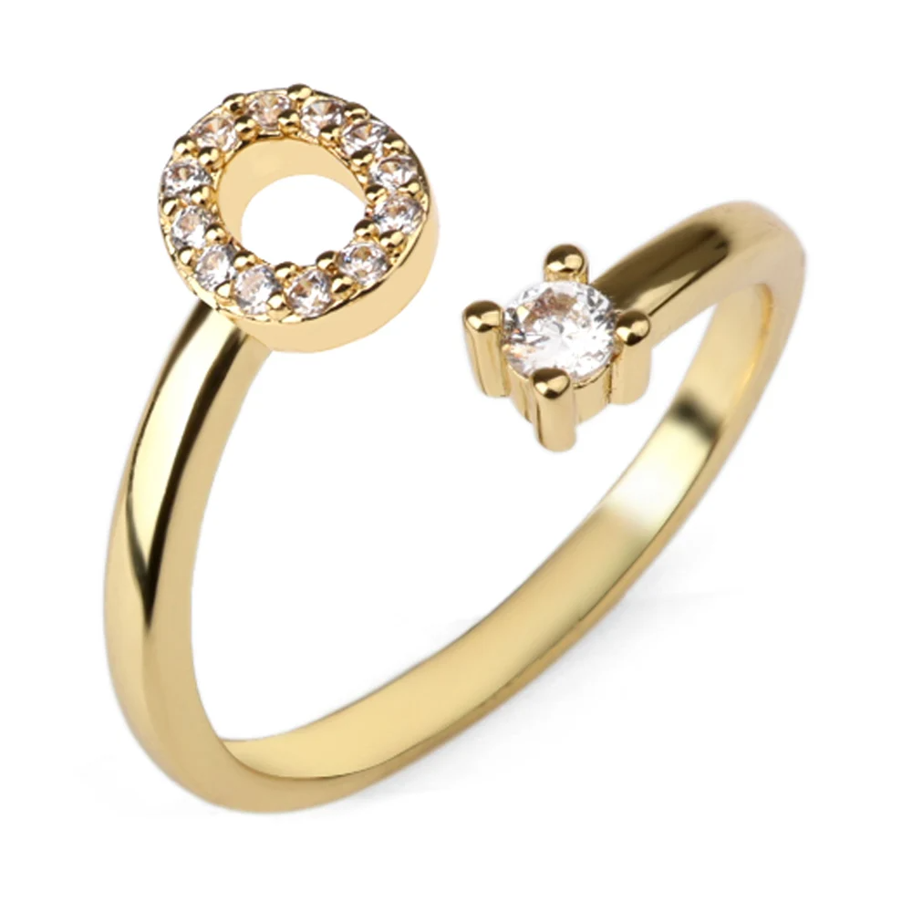 Vielring - 925 Sterling Silber Vergoldeter Buchstaben Ring - Gold / O
