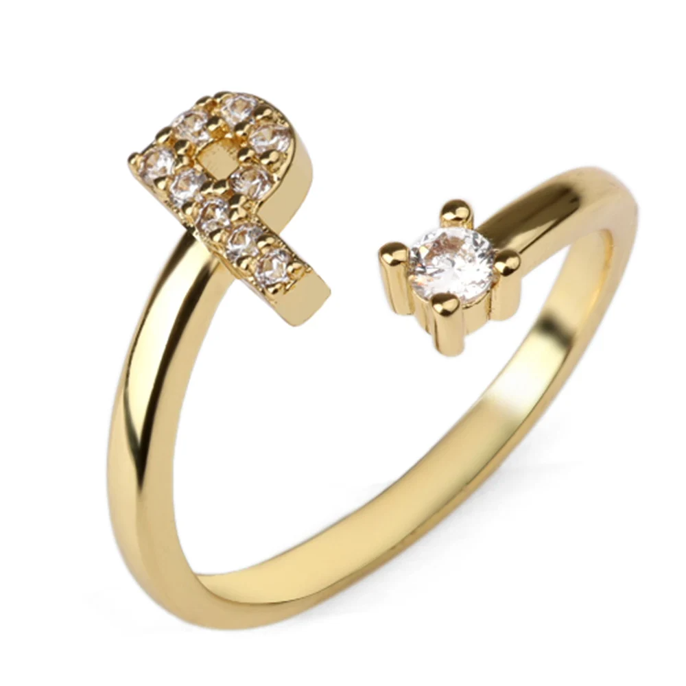 Vielring - 925 Sterling Silber Vergoldeter Buchstaben Ring - Gold / P