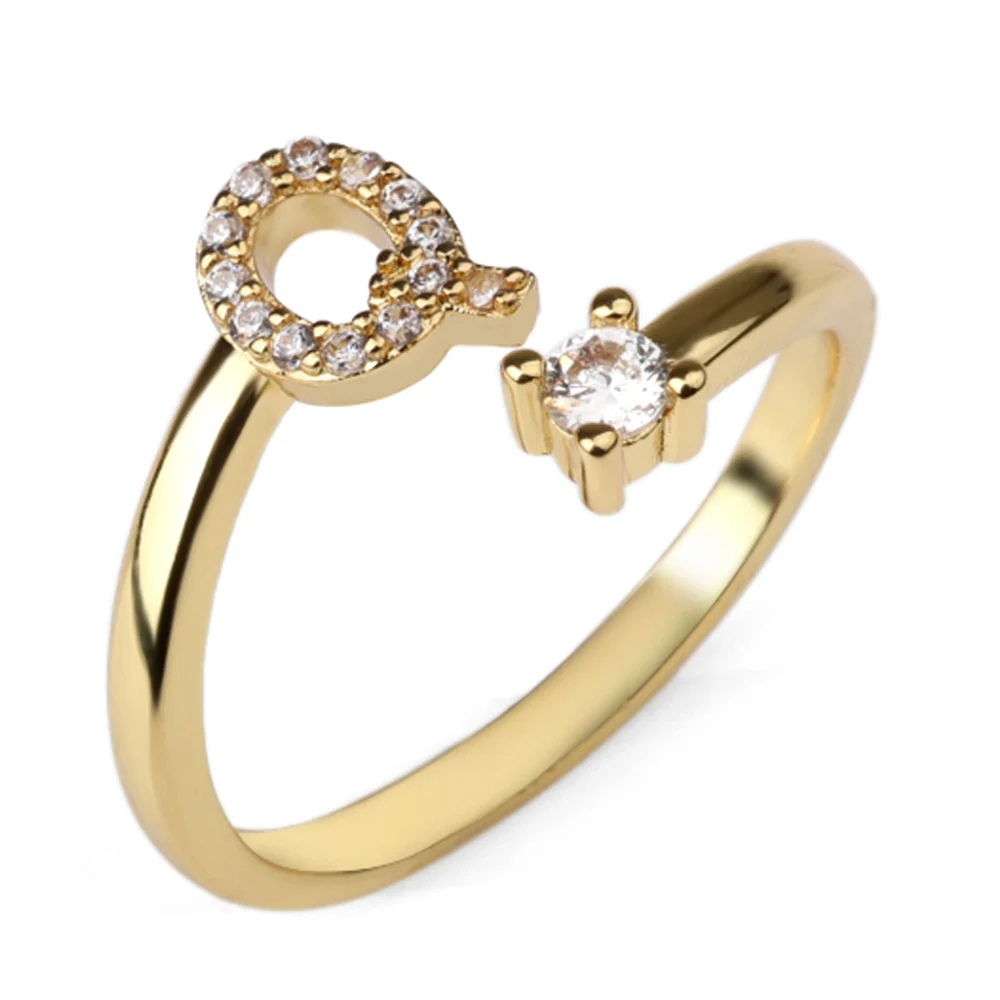 Vielring - 925 Sterling Silber Vergoldeter Buchstaben Ring - Gold / Q
