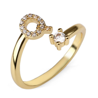 Vielring - 925 Sterling Silber Vergoldeter Buchstaben Ring - Gold / Q