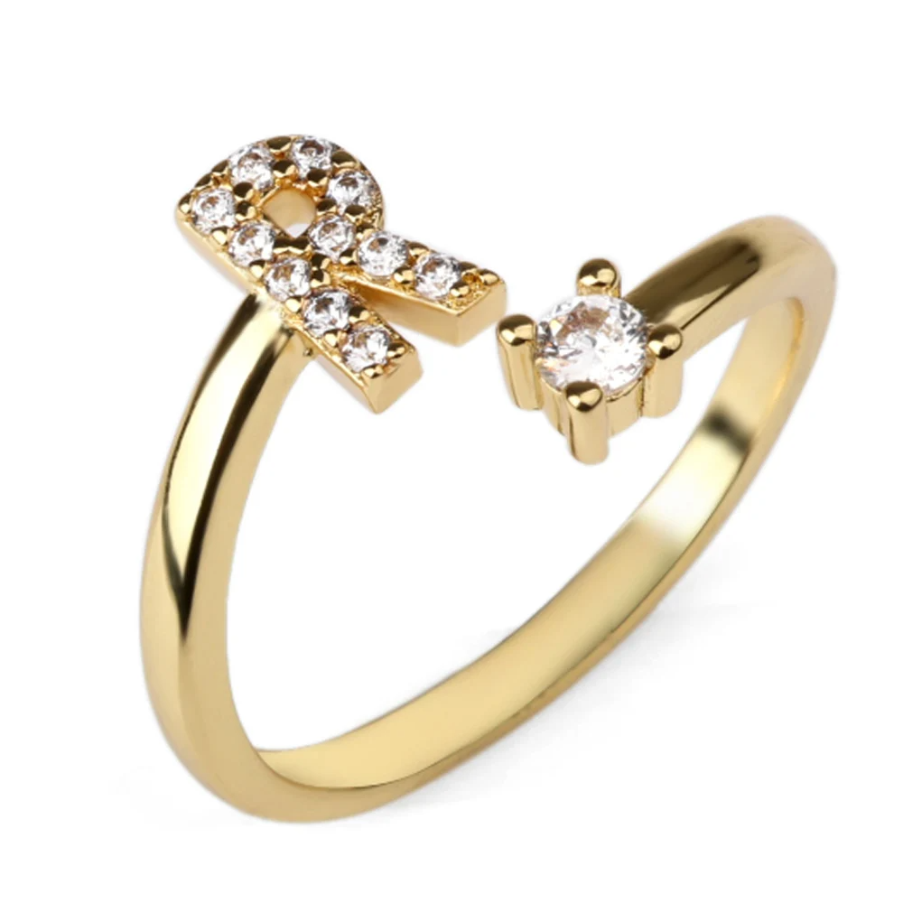 Vielring - 925 Sterling Silber Vergoldeter Buchstaben Ring - Gold / R