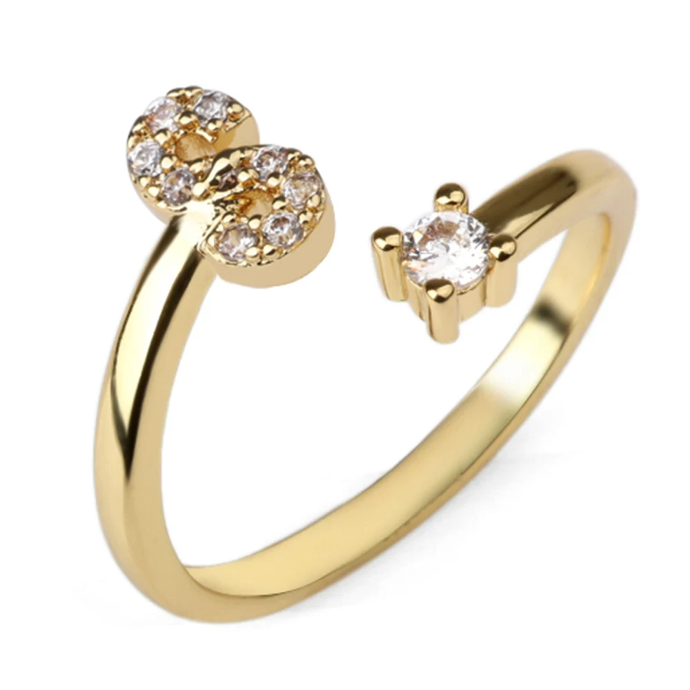 Vielring - 925 Sterling Silber Vergoldeter Buchstaben Ring - Gold / S