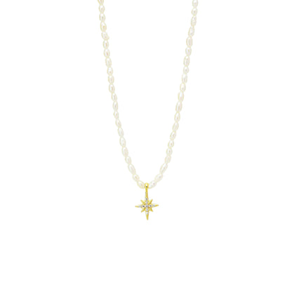 Süßwasserperlen Stern Halskette - 925 Silber