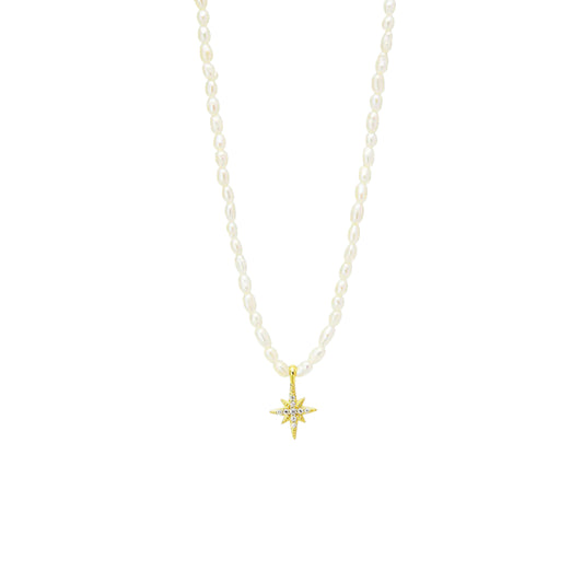 Süßwasserperlen Stern Halskette - 925 Silber