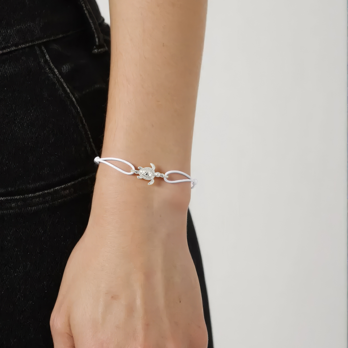 Schildkröten Stoff Armband Weiß - 925 Silber
