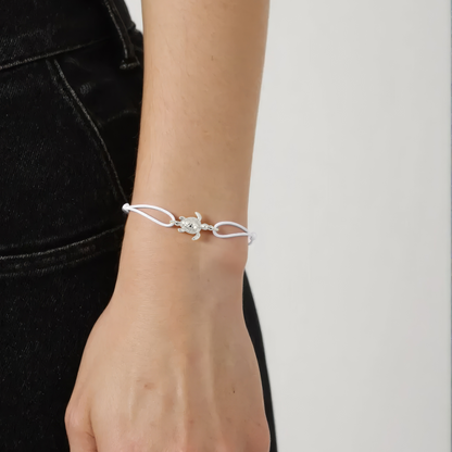 Schildkröten Stoff Armband Weiß - 925 Silber