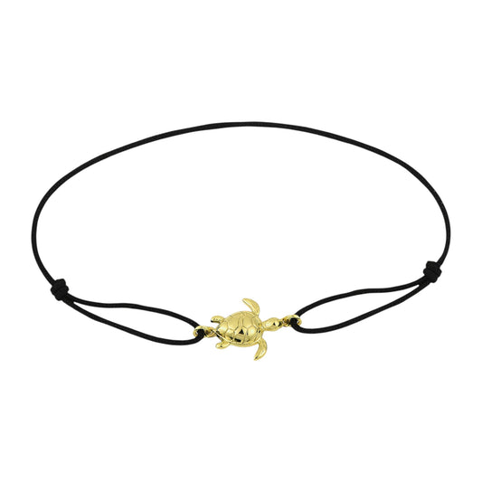 Schildkröten Stoff Armband Schwarz - 925 Silber