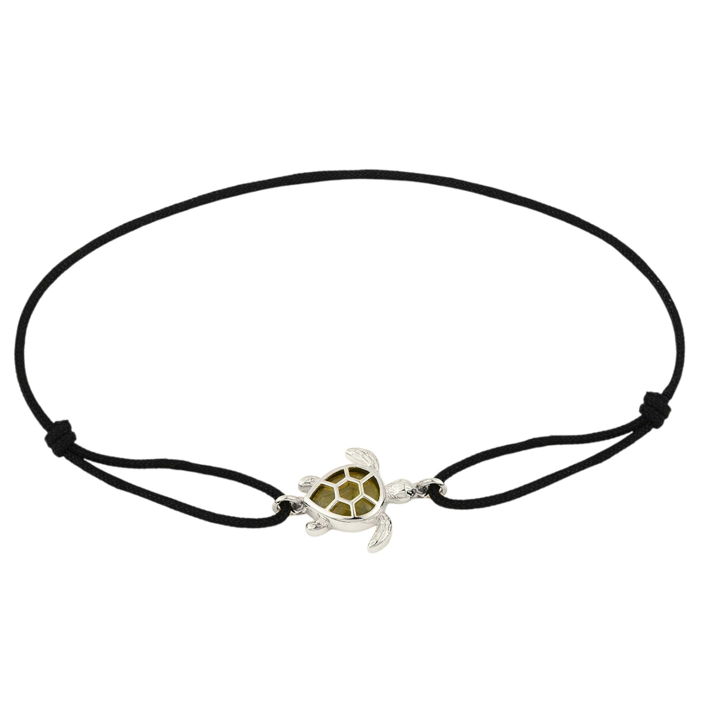 Schildkröten Zirkonia Stoff Armband Schwarz - 925 Silber