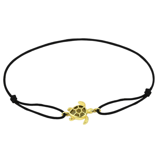 Schildkröten Zirkonia Stoff Armband Schwarz - 925 Silber