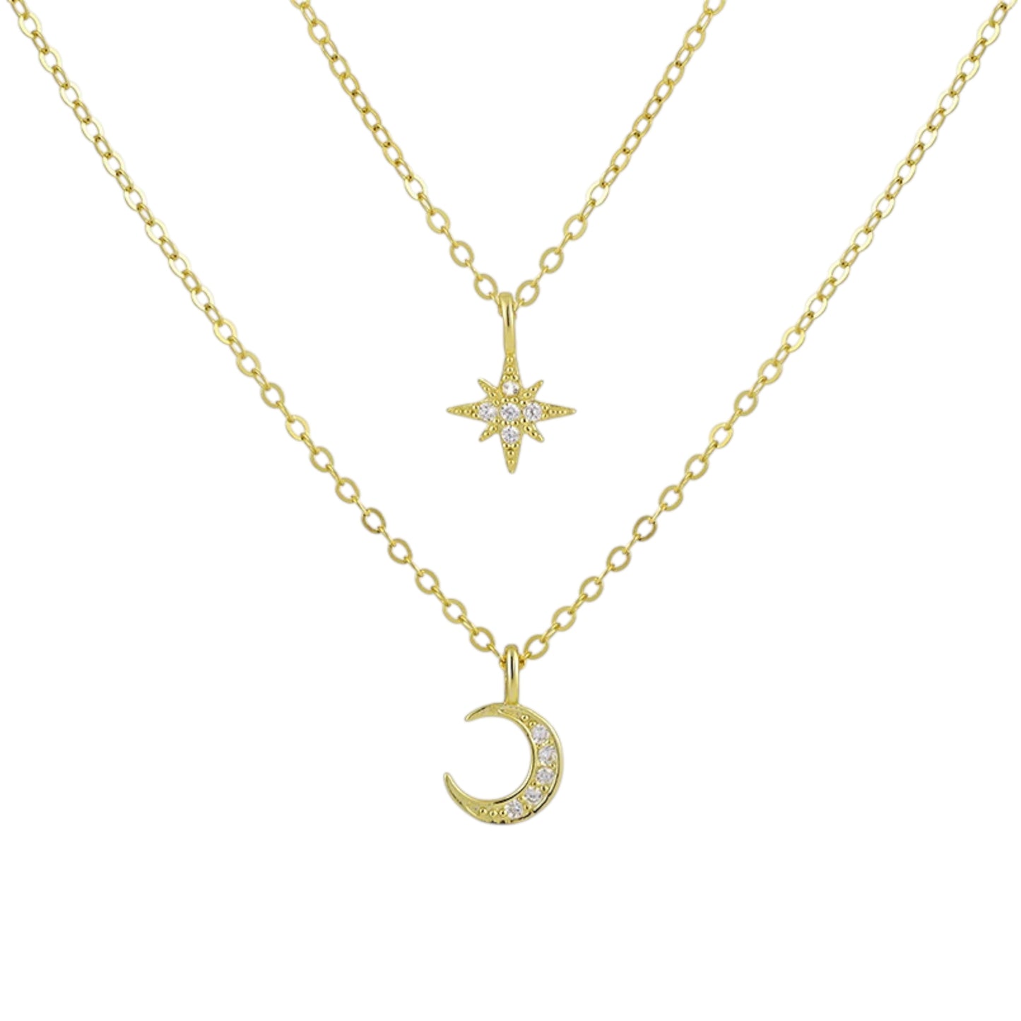 Stern Mond Zirkonia Halskette - 925 Silber