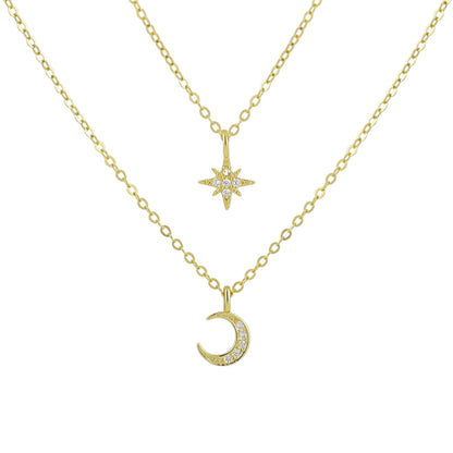 Stern Mond Zirkonia Halskette - 925 Silber