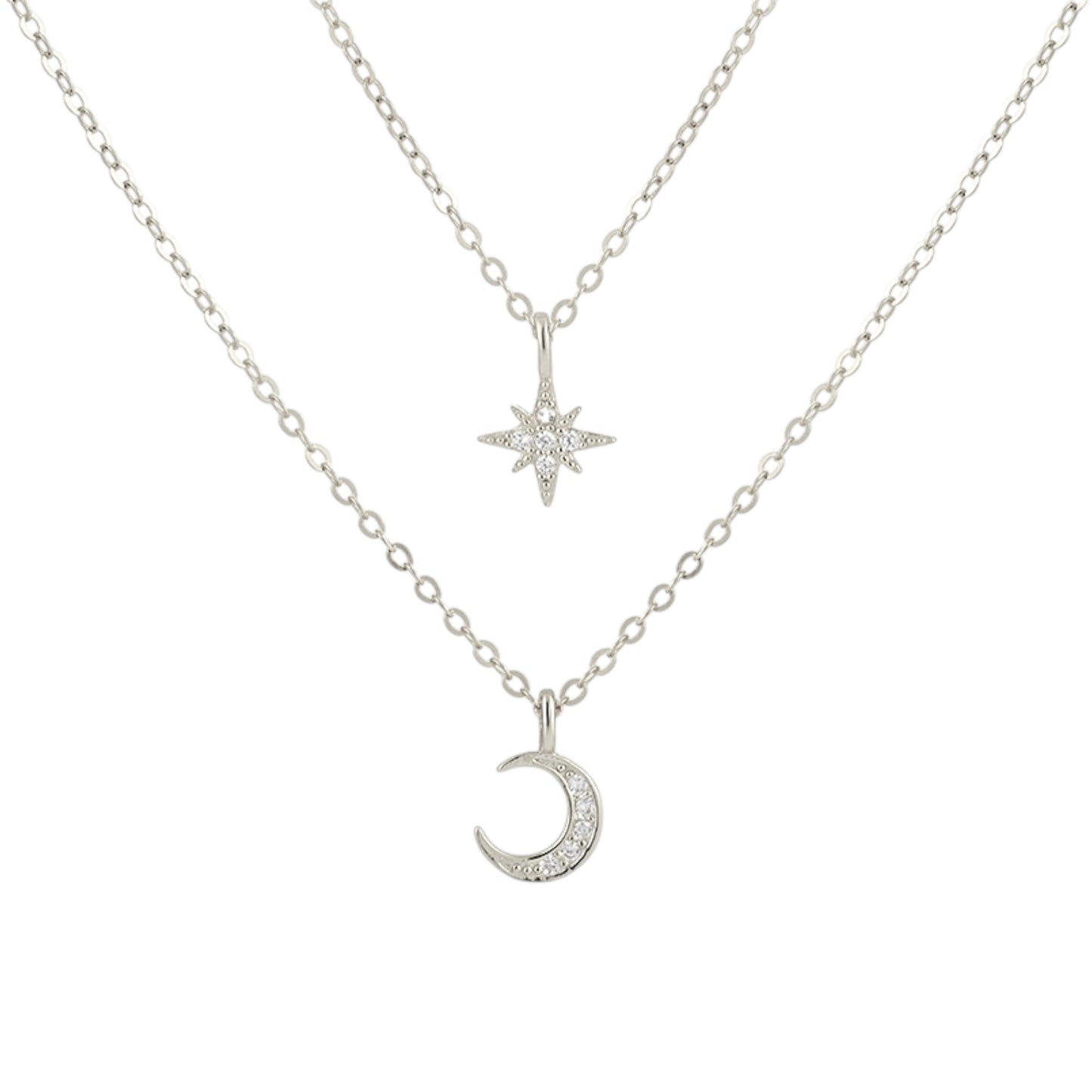 Stern Mond Zirkonia Halskette - 925 Silber