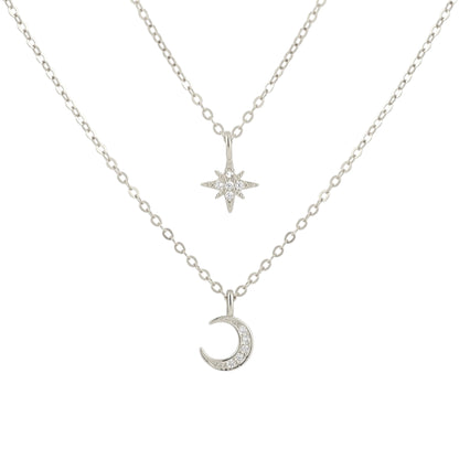 Stern Mond Zirkonia Halskette - 925 Silber