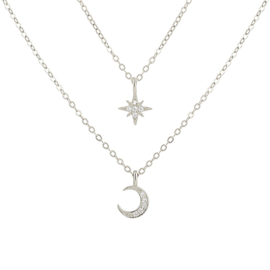 Stern Mond Zirkonia Halskette - 925 Silber