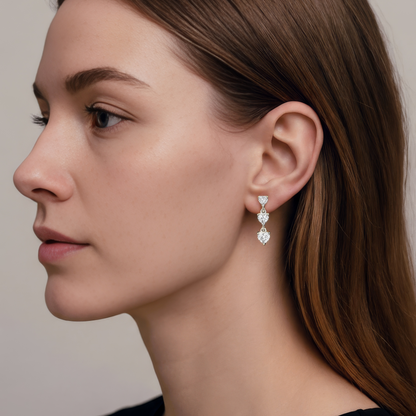 Hängende Zirkonia Herz Ohrstecker - 925 Silber