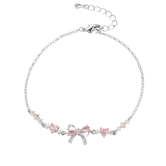 Herzen Pinke Zirkonia Steinen Armband - 925 Silber