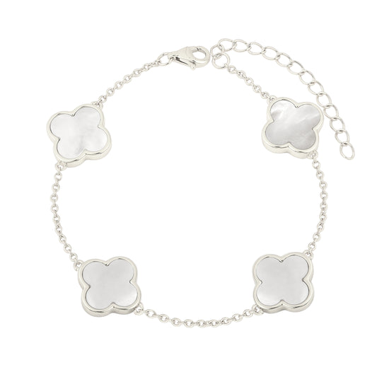 Weißes Perlmutt Klee Armband - 925 Silber