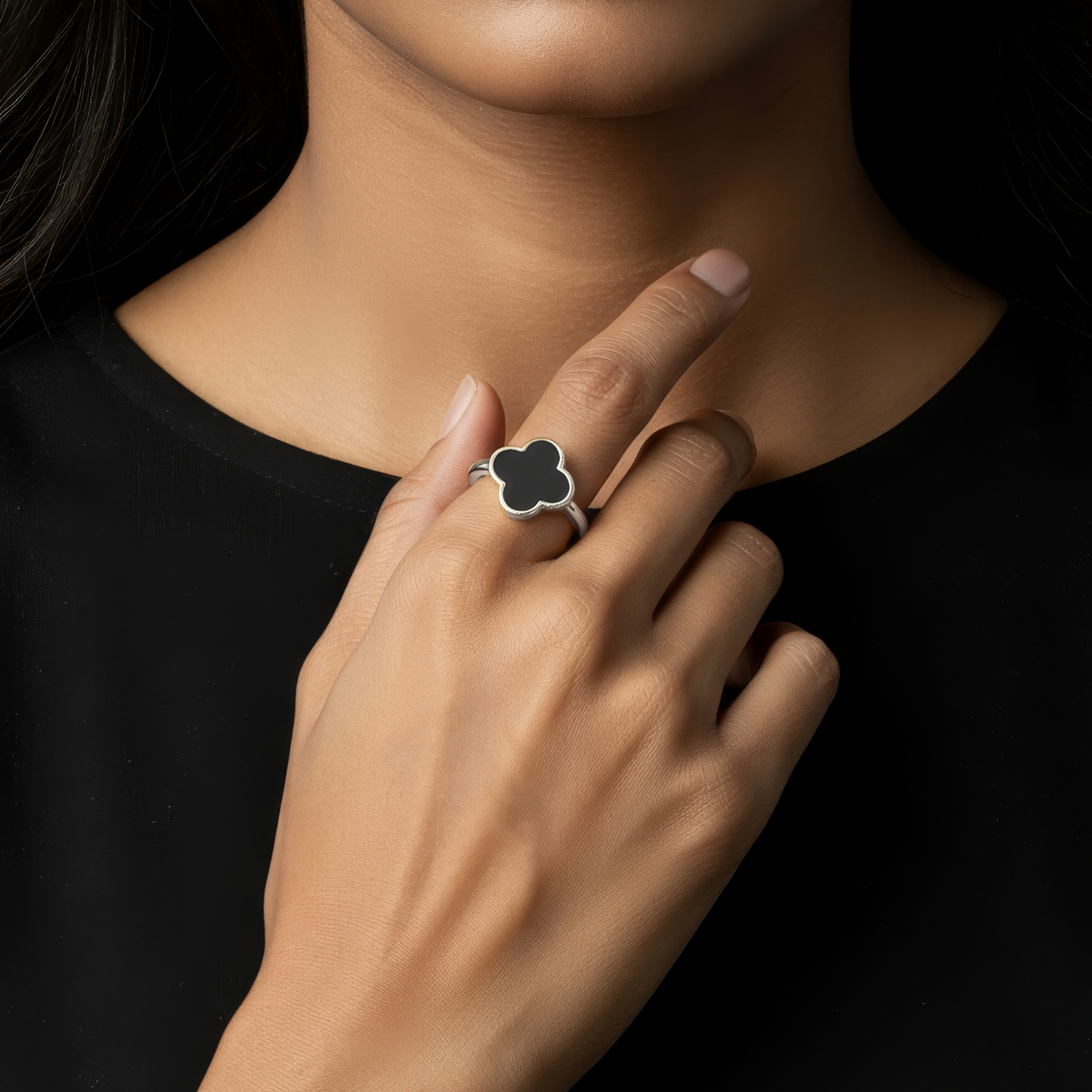 Klee Onyx Ring - 925 Silber