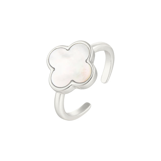 Klee Weißer Perlmutt Ring - 925 Silber