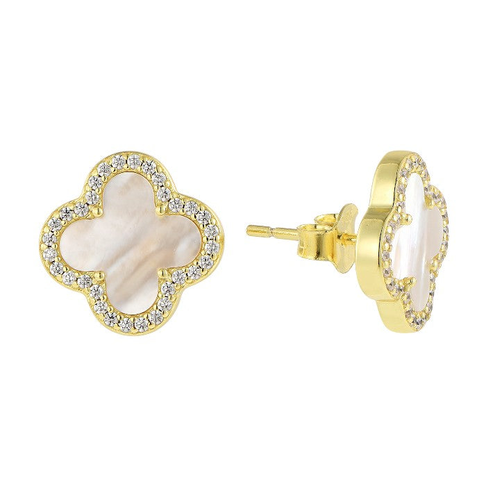 Weißer Perlmutt Ohrstecker - 925 Silber