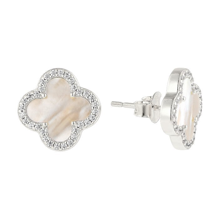 Weißer Perlmutt Ohrstecker - 925 Silber