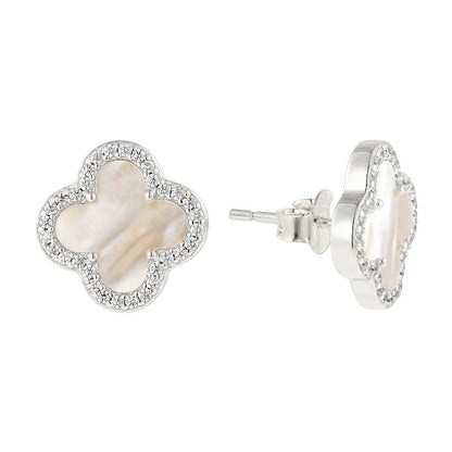 Weißer Perlmutt Ohrstecker - 925 Silber