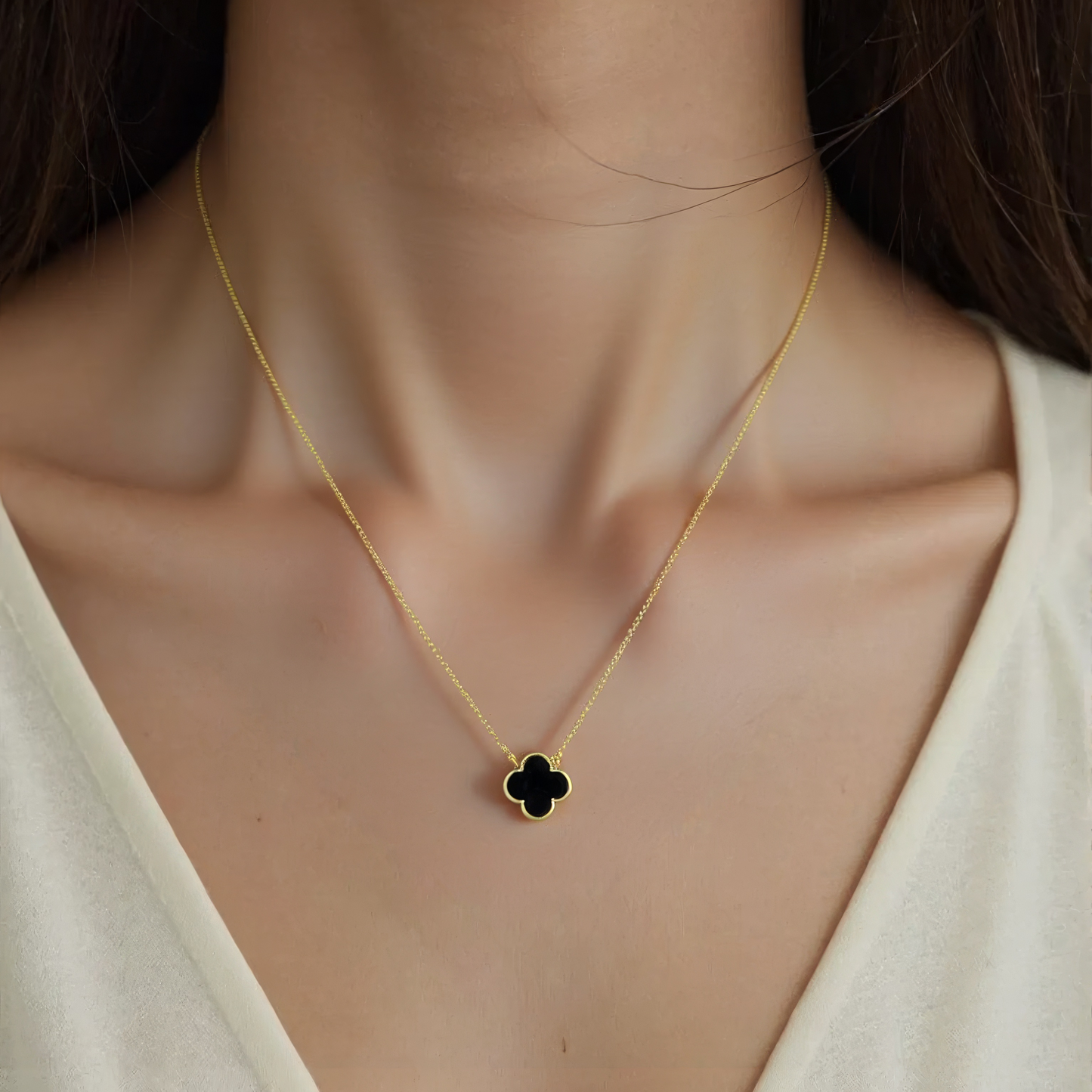 Onyx Klee Halskette - 925 Silber