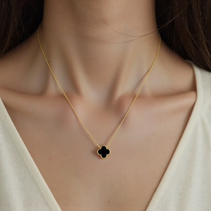 Onyx Klee Halskette - 925 Silber