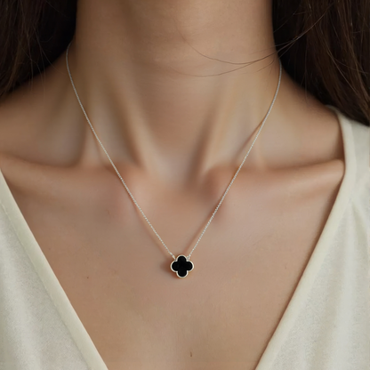 Onyx Klee Halskette - 925 Silber