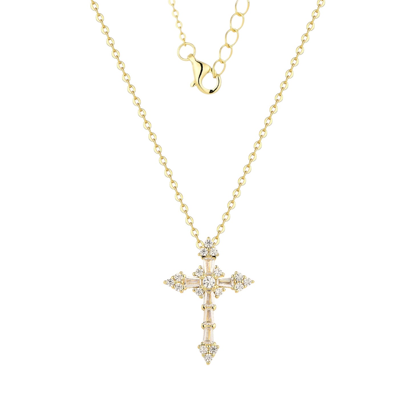 Detaillierte Kreuz Zirkonia Halskette - 925 Silber