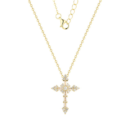 Detaillierte Kreuz Zirkonia Halskette - 925 Silber