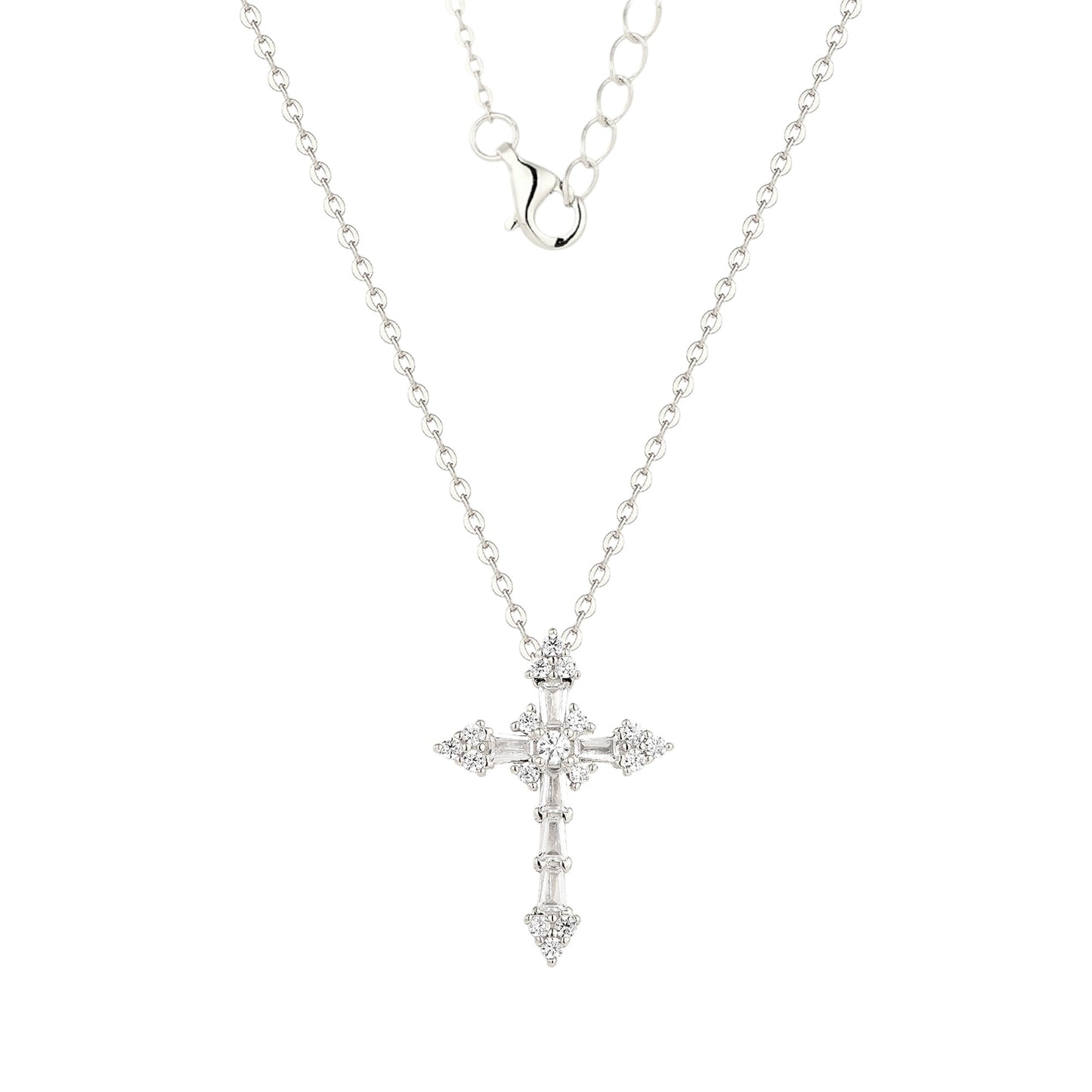 Detaillierte Kreuz Zirkonia Halskette - 925 Silber