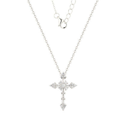 Detaillierte Kreuz Zirkonia Halskette - 925 Silber