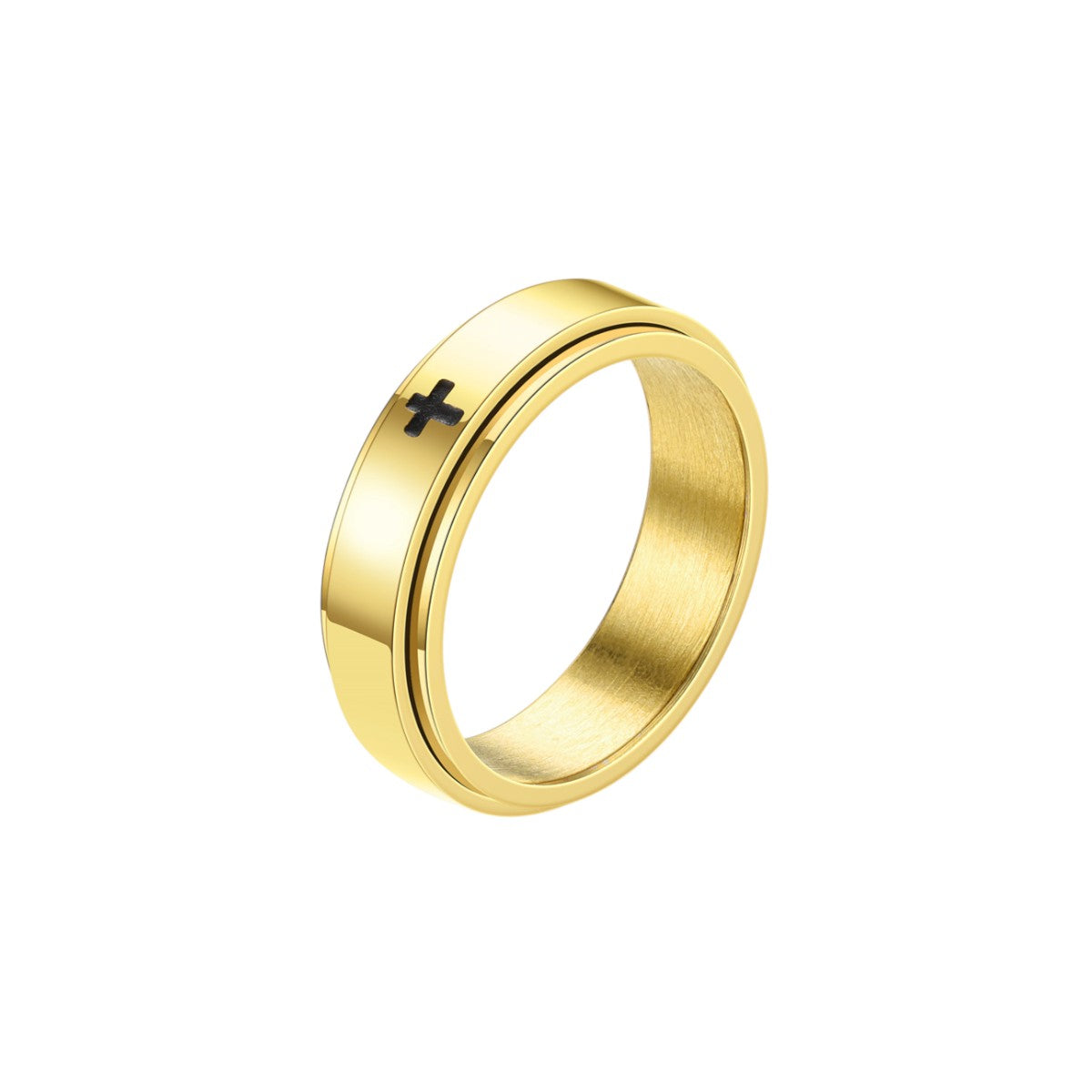 Glatter Kreuz Symbol Drehbarer Ring - Edelstahl