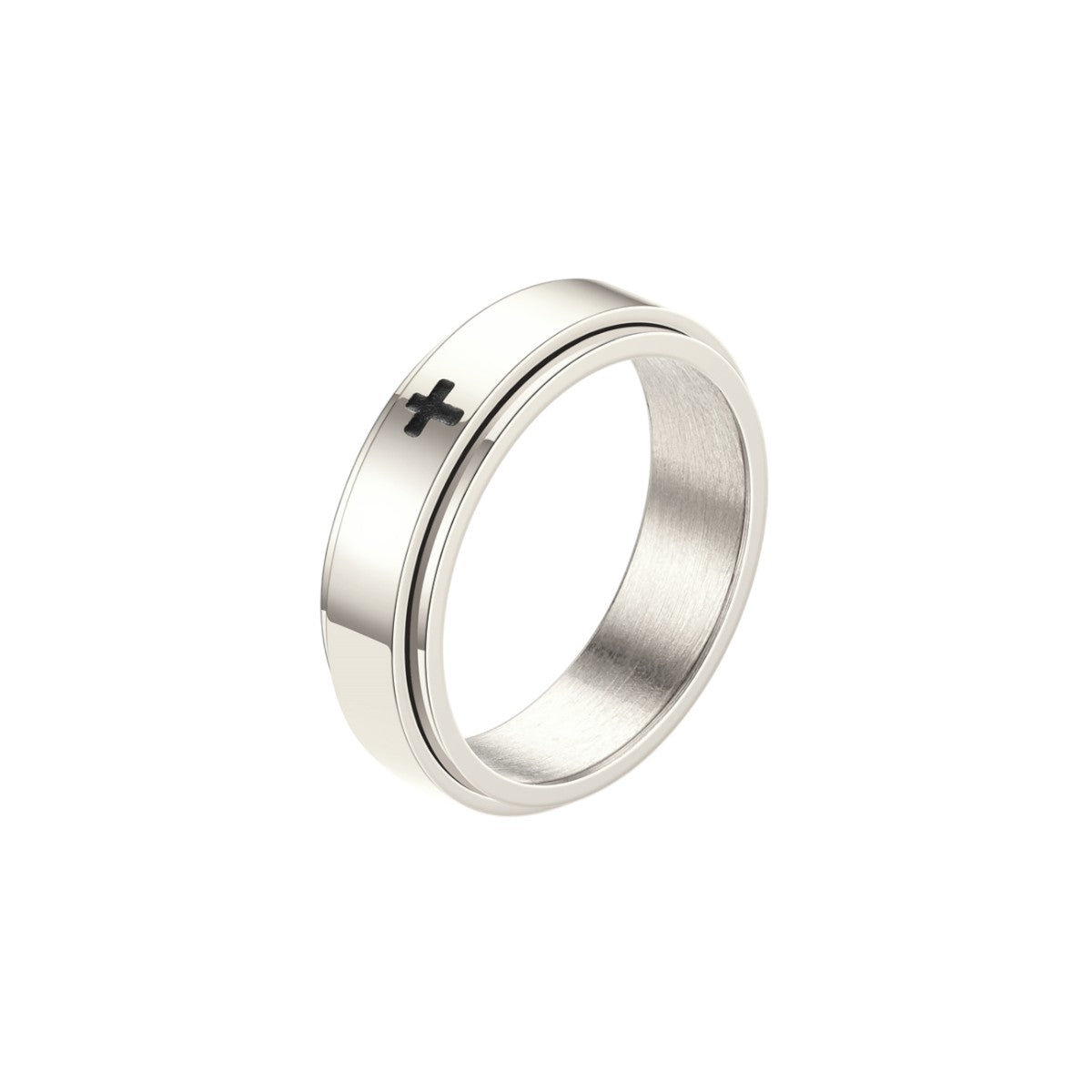 Glatter Kreuz Symbol Drehbarer Ring - Edelstahl