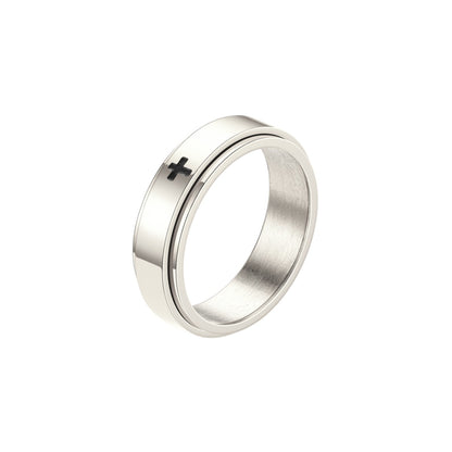 Glatter Kreuz Symbol Drehbarer Ring - Edelstahl