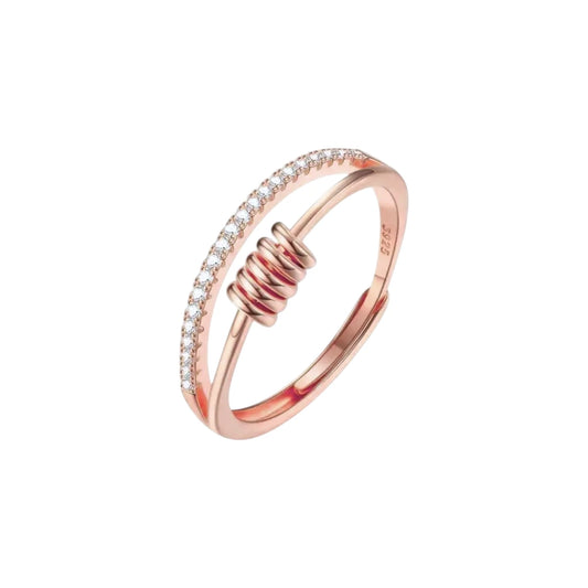 Vielring - Funkelnder Zirkonia Anti-Stress-Ring – 925 Silber - Roségold