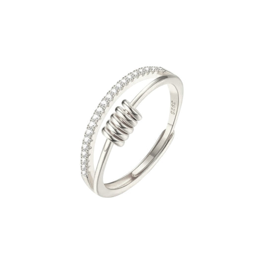 Square ring with zirconia stones - 925 silver