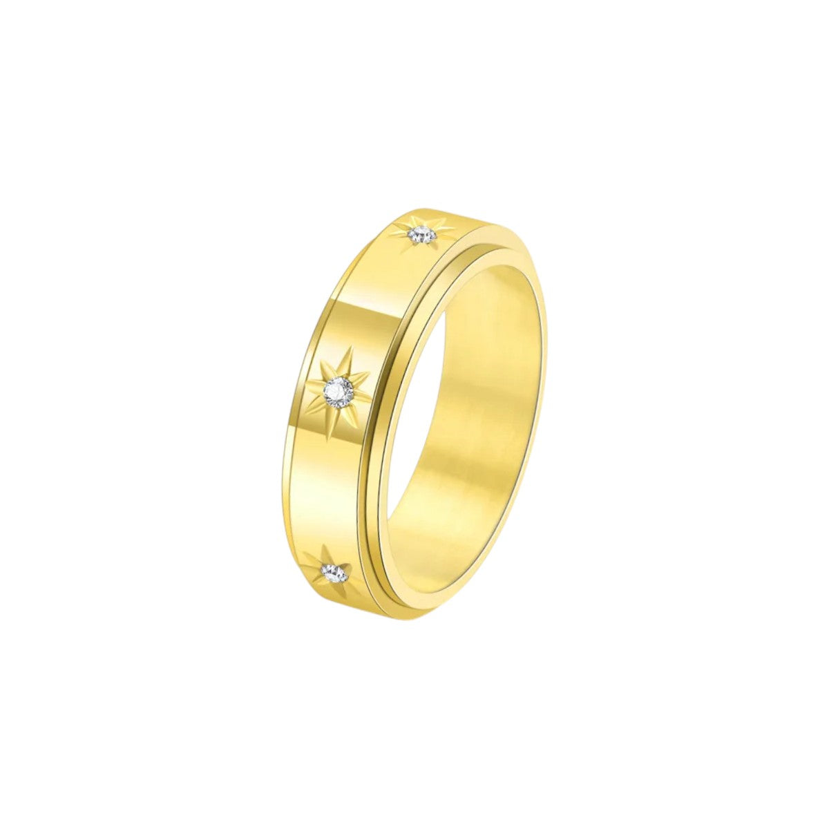 Glatter Stern Zirkonia Steinen Drehbarer Ring - Edelstahl