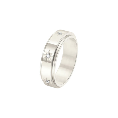 Glatter Stern Zirkonia Steinen Drehbarer Ring - Edelstahl