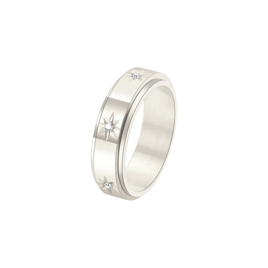 Glatter Stern Zirkonia Steinen Drehbarer Ring - Edelstahl