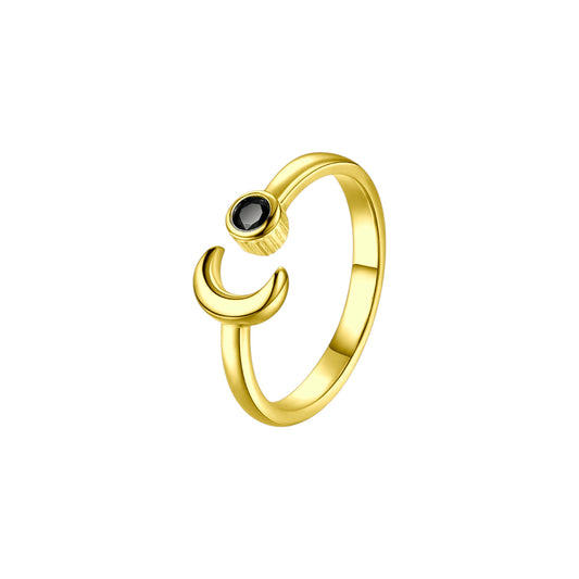 Schwarzer Onyx Mond Ring - 925 Silber